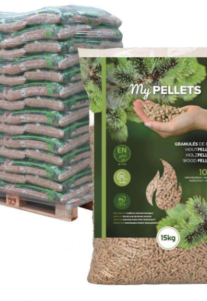 My Pellets Houtpellets 15 kg – 70 Zakken per Pallet – Geleverd en Gestapeld