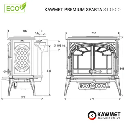 KAWMET Premium Sparta S10 ECO Houtkachel – 13,9 kW – Gietijzer – Zwart – Image 4